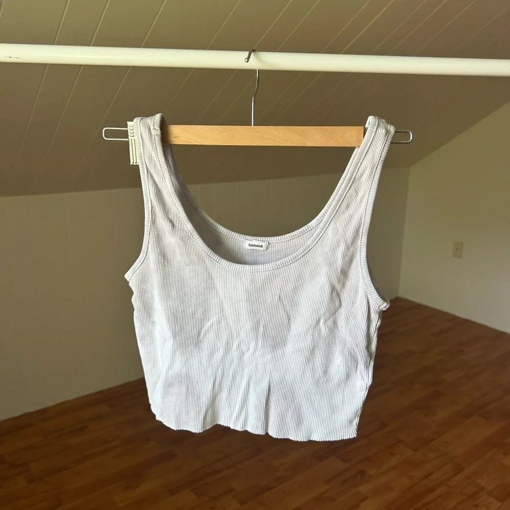 Garage White Ribbed Tank Top - Picture 1 of 3